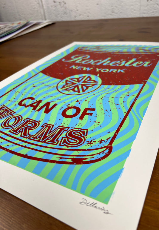 Can of Worms Screen Print (Trippy Blue & Green Waves)