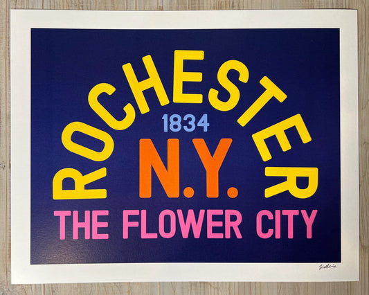 Colorful art print of Rochester NY The Flower City