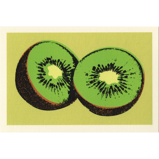 Two sliced kiwis on a green background