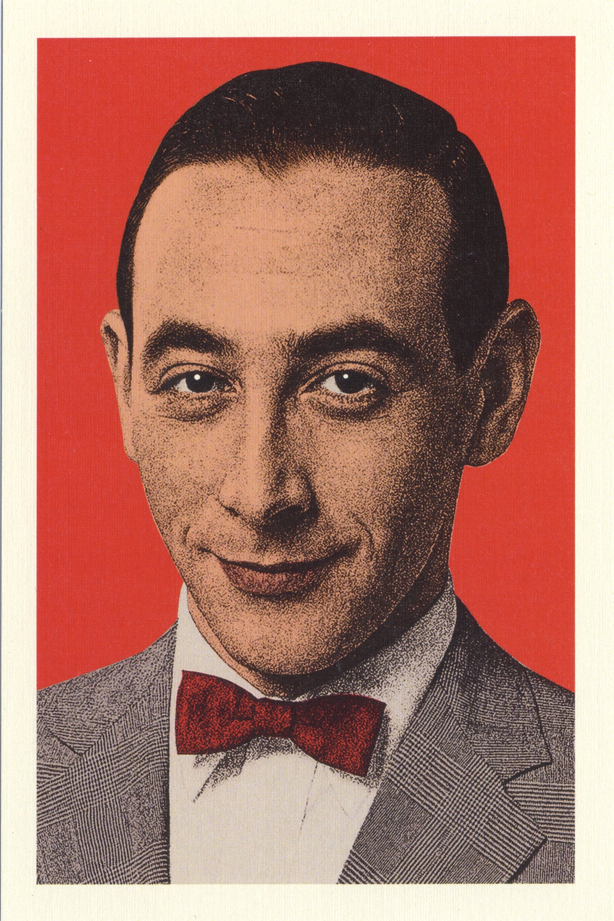 Vintage-style portrait of a Pee Wee Herman on a red background