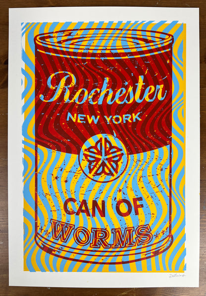 Can of Worms Screen Print (Trippy Blue & Yellow Waves)
